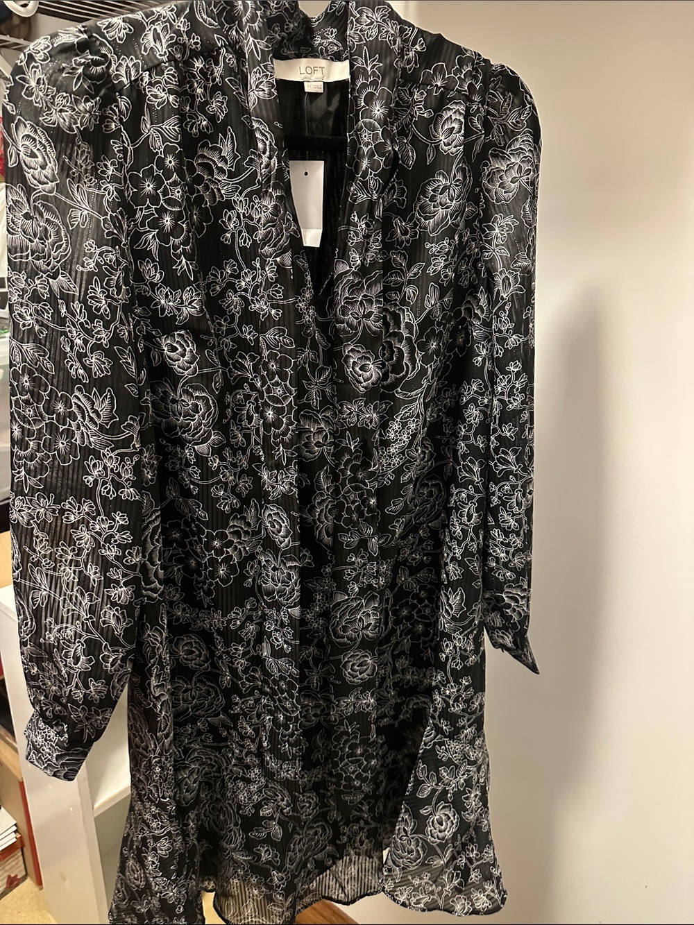 LOFT Etched Floral Bow Flounce Dress | Size is Small (tall)

New with tags